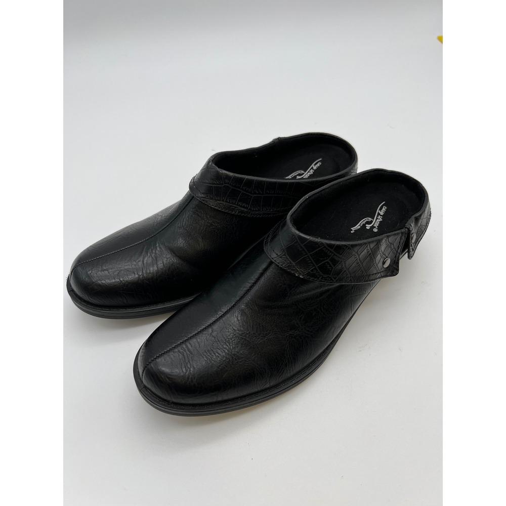EASY STREET Comfort Wave Mules‎ Women 8.5 M Black Croc Trim Slip On Clogs 4047